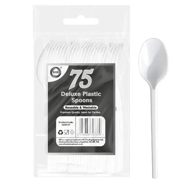 DELUXE HEAVY DUTY REUSABLE PLASTIC WHITE SPOONS 75/PK. DD9737 \\\KD31848