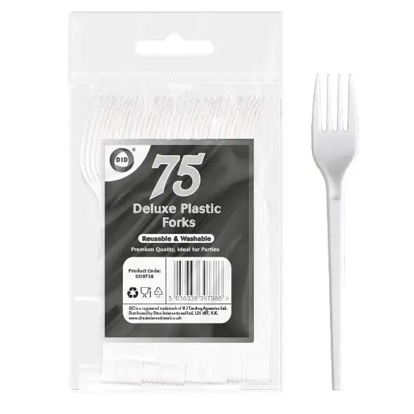 DELUXE HEAVY DUTY REUSABLE PLASTIC WHITE FORKS 75/PK. DD9738 \\\KD31850