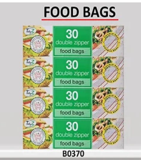 TIDYZ DOUBLE ZIPPER FOOD & FREEZER BAGS 30/PK. B0370 \\\KD31876