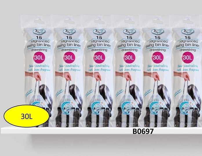 TIDYZ FRESH LINEN FRAGRANCED SWING BIN LINERS 30LTR 15/PK. B0697 \\\KD31877