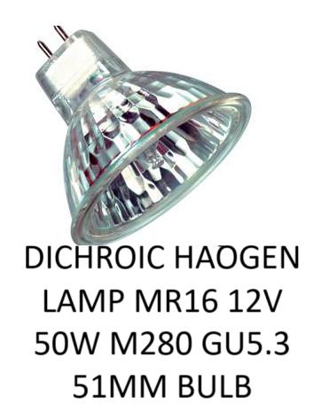 DICHROIC HAOGEN LAMP MR16 12V 50W M280 GU5.3 51MM BULB. 03966 \\\KD32223