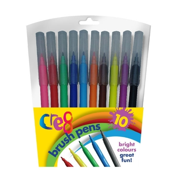 CRE8 ASSORTED COLOURS BRUSH PENS 10/PK. P2597 \\\KD32253