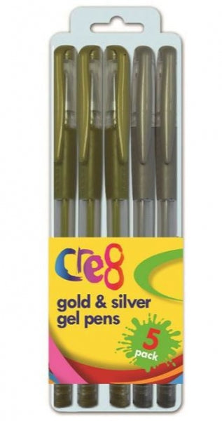 CRE8 GOLD AND SILVER GEL PEN 5/PK. P2691 \\\KD32254