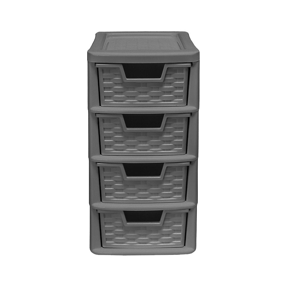 PLASTIC SMALL 4 DRAWER RATTAN TOWER STORAGE UNIT - GREY. 05120401211 \\\KD32283