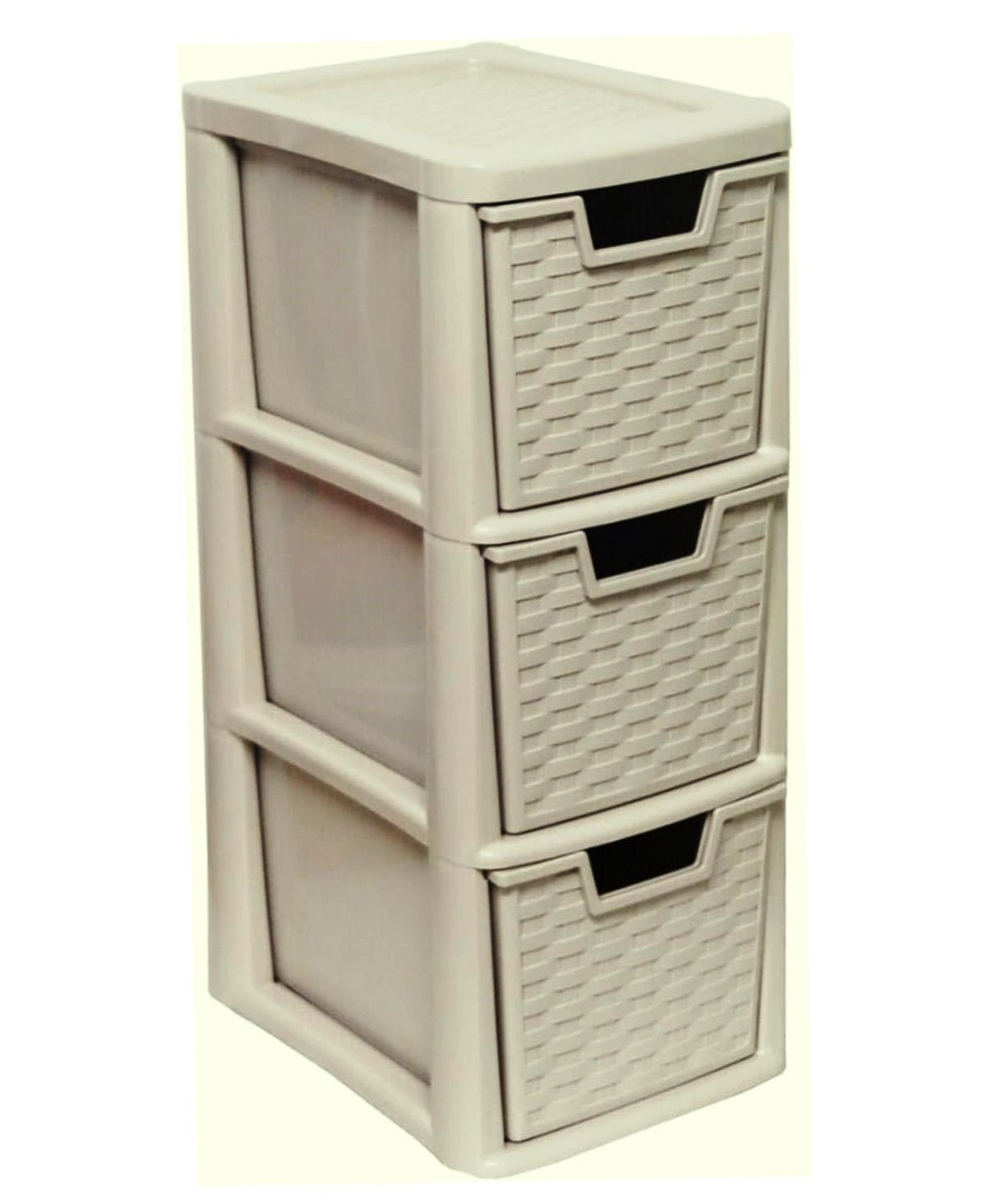 PLASTIC MEDIUM 3 DRAWER RATTAN TOWER STORAGE UNIT - MUSHROOM. 05120300174 \\\KD32284