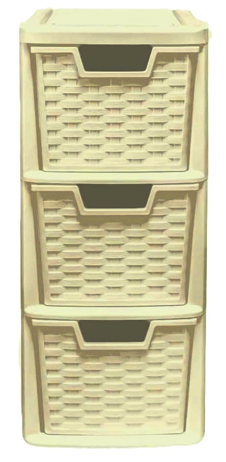 PLASTIC MEDIUM 3 DRAWER RATTAN TOWER STORAGE UNIT - CREAM. 05120300146 \\\KD32287