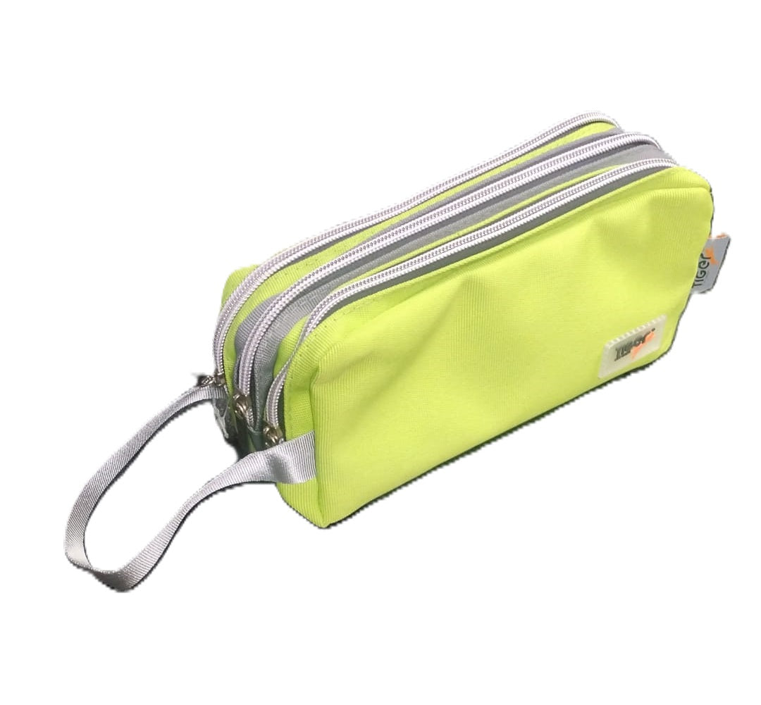 TIGER ASSORTED COLOUR TRIPLE ZIP RECTANGULAR PENCIL CASE. T302507 \\\KD32307