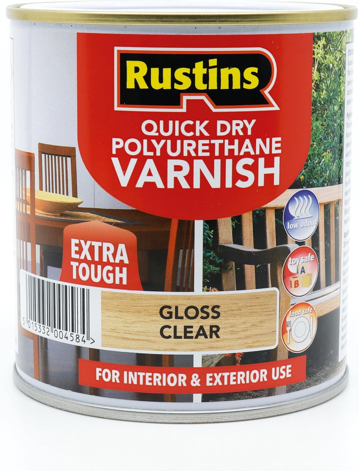 RUSTINS QUICK DRY POLYURETHANE VARNISH EXTRA TOUGH GLOSS CLEAR 500ML. POGCW500 \\\KD32340