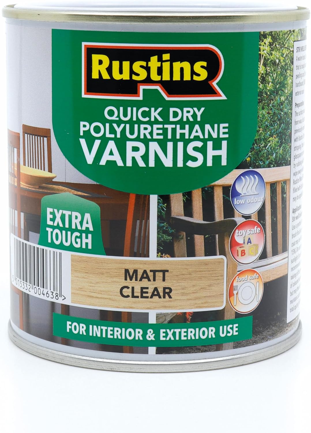 RUSTINS QUICK DRY POLYURETHANE VARNISH EXTRA TOUGH MATT CLEAR  500ML. POMCW500 \\\KD32343