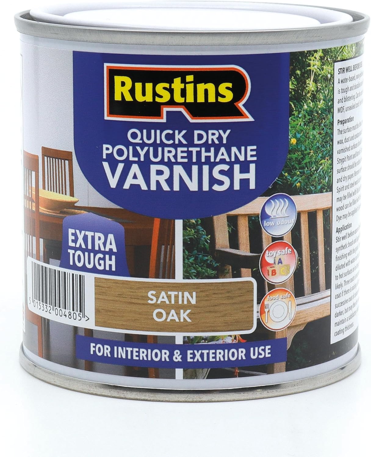 RUSTINS QUICK DRY POLYURETHANE VARNISH EXTRA TOUGH STAIN OAK 250ML. PSOAW250 \\\KD32348
