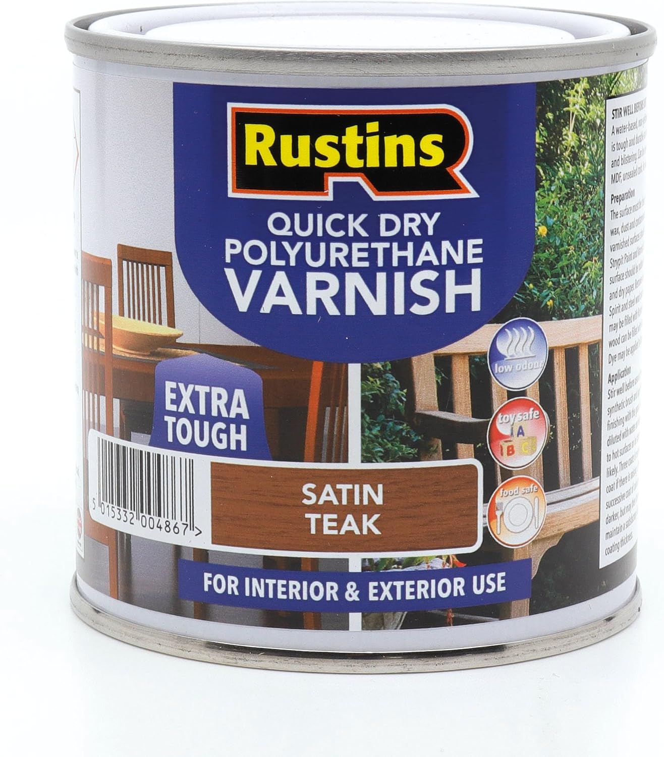 RUSTINS QUICK DRY POLYURETHANE VARNISH EXTRA TOUGH STAIN TEAK 250ML. PSTEW250 \\\KD32351