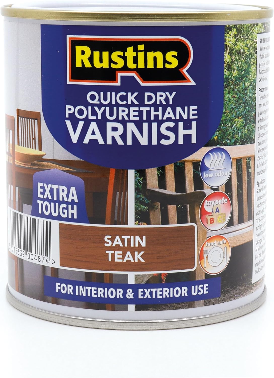 RUSTINS QUICK DRY POLYURETHANE VARNISH EXTRA TOUGH STAIN TEAK 500ML. PSTEW500 \\\KD32352