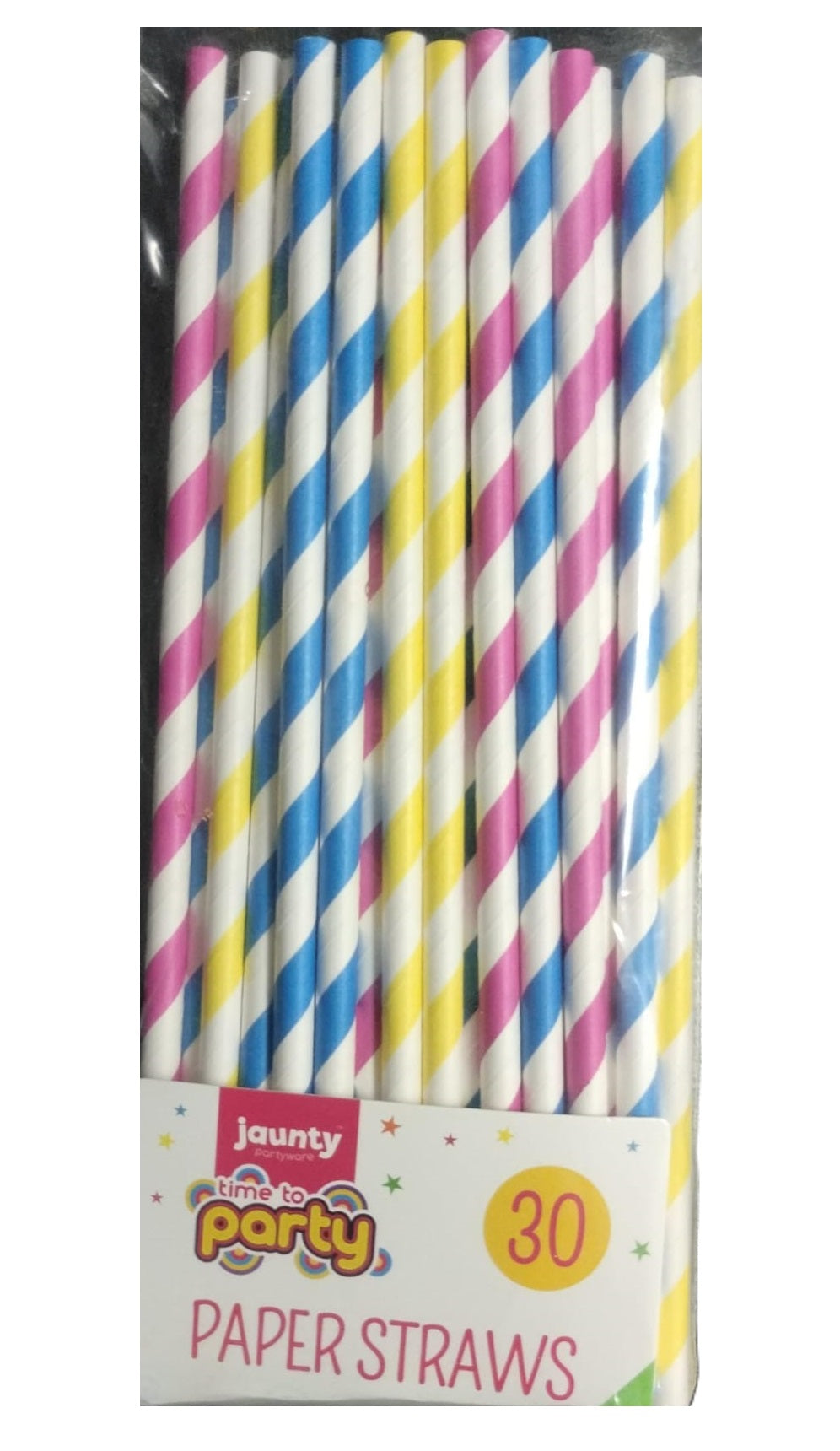 JAUNTY PARTWARE ASSORTED COLOUR PAPAER STRAWS 30/PK. OL322851CLIP \\\KD32451