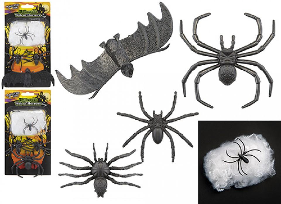 HAUNTED HOUSE ASSORTED SPIDER AND BATS WITH WEB OF HORRORS. PI976022 \\\KD32581