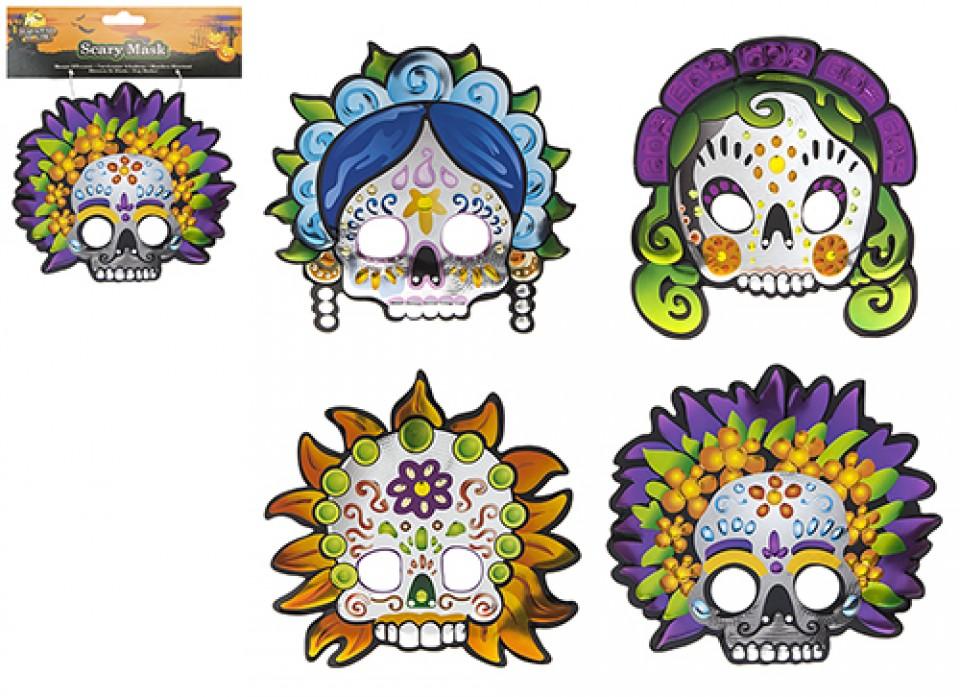 HAUNTED HOUSE ASSORTED SCARY SKULL DESIGN SHINY FELT MASK. PI973041 \\\KD32589