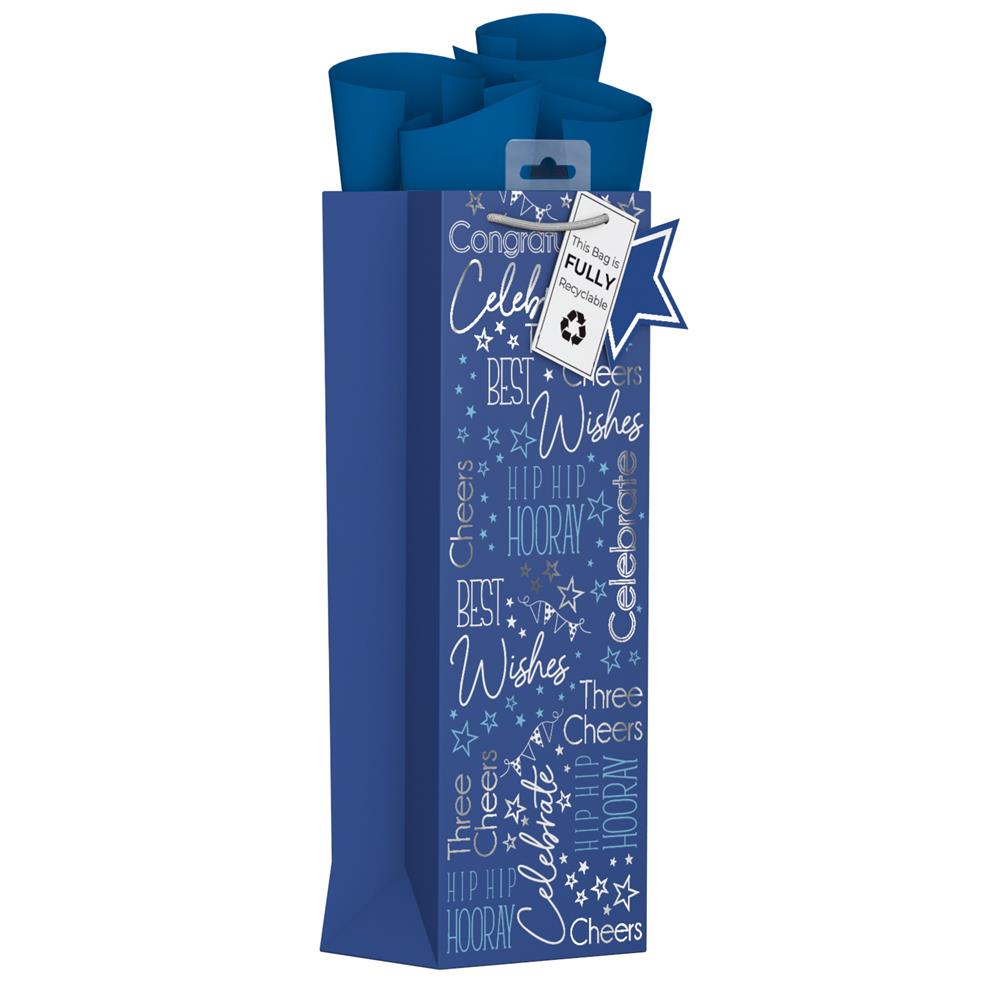 GIFTMAKER MALE BLUE TEXT BOTTLE BAG APX 36 X 13 CM. YANGB44B \\\KD32603