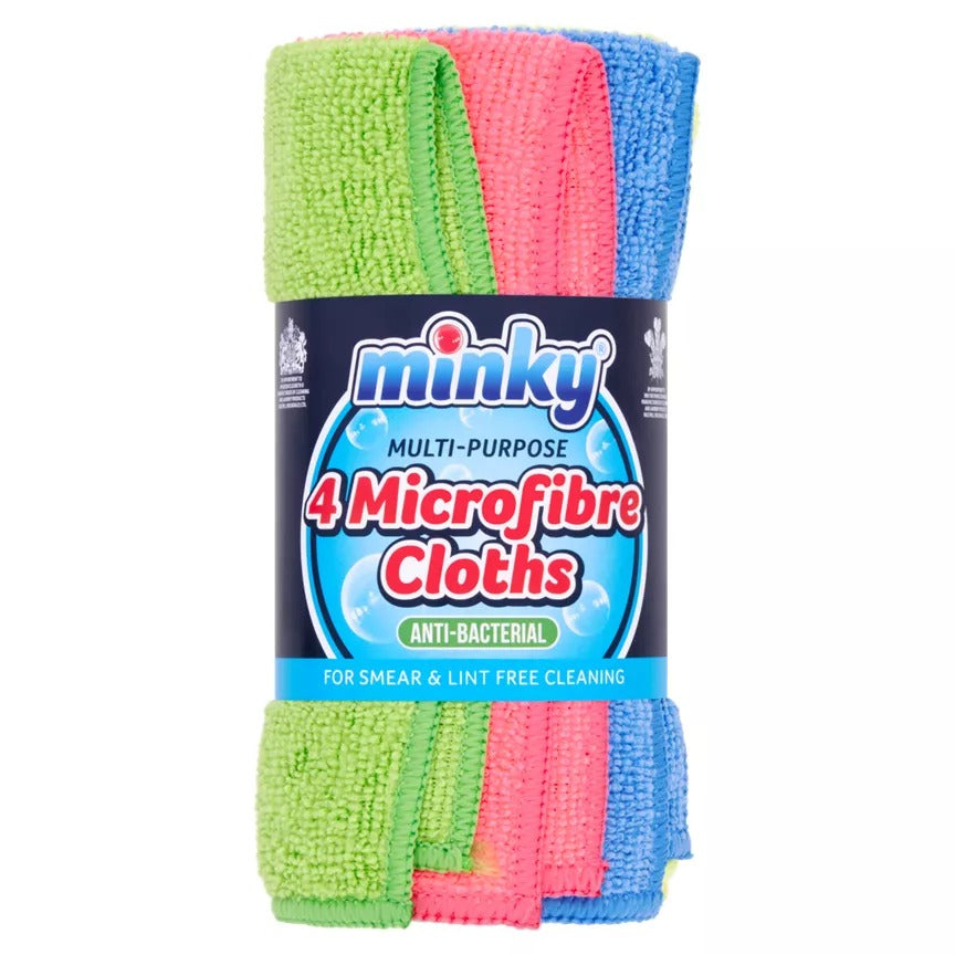 MINKY MULTI-PURPOSE ANTI-BACTERIAL MICROFIBRE CLOTHS 4/PK. TT78600411 \\\KD32604