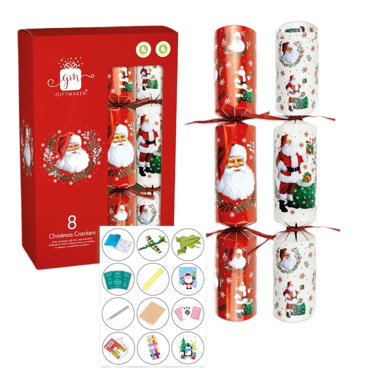 GIFTMAKER CHRISTMAS CRACKERS 8/PK - TRADITIONAL SANTA. XAPGS507 \\\KD32608