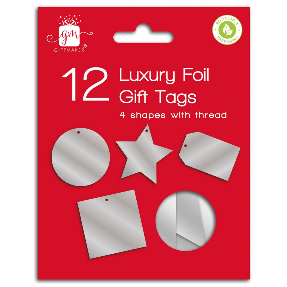 GIFTMAKER CHRISTMAS SILVER LUXURY FOIL GIFT TAGS 12/PK. XAHGT1045 \\\KD32614
