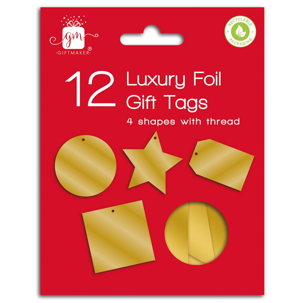GIFTMAKER CHRISTMAS GOLD LUXURY FOIL GIFT TAGS 12/PK. XAHGT1046 \\\KD32615