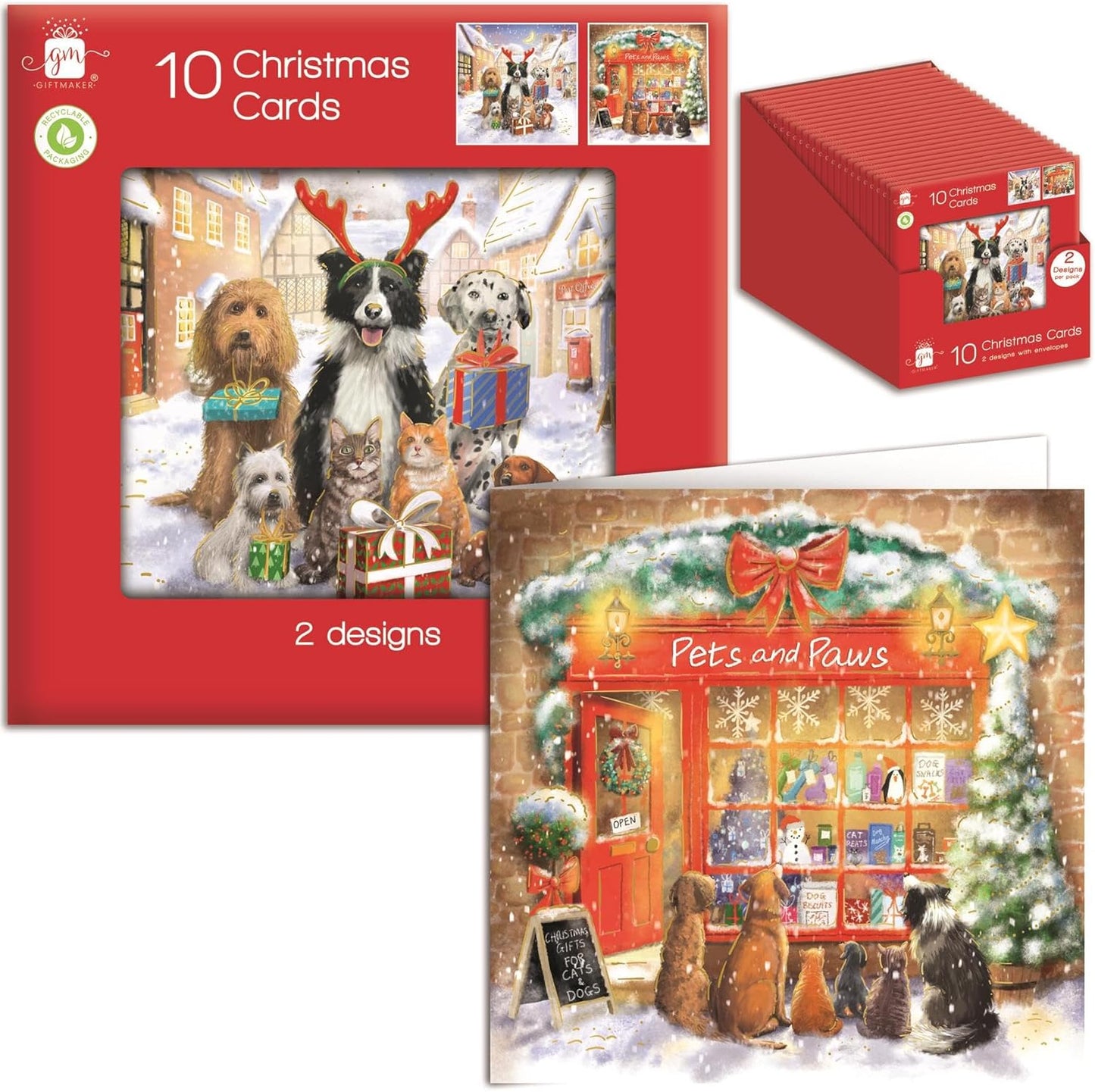 GIFTMAKER CHRISTMAS TRADITIONAL PETS GREETINGS CARDS 10/PK. GC809 \\\KD32617