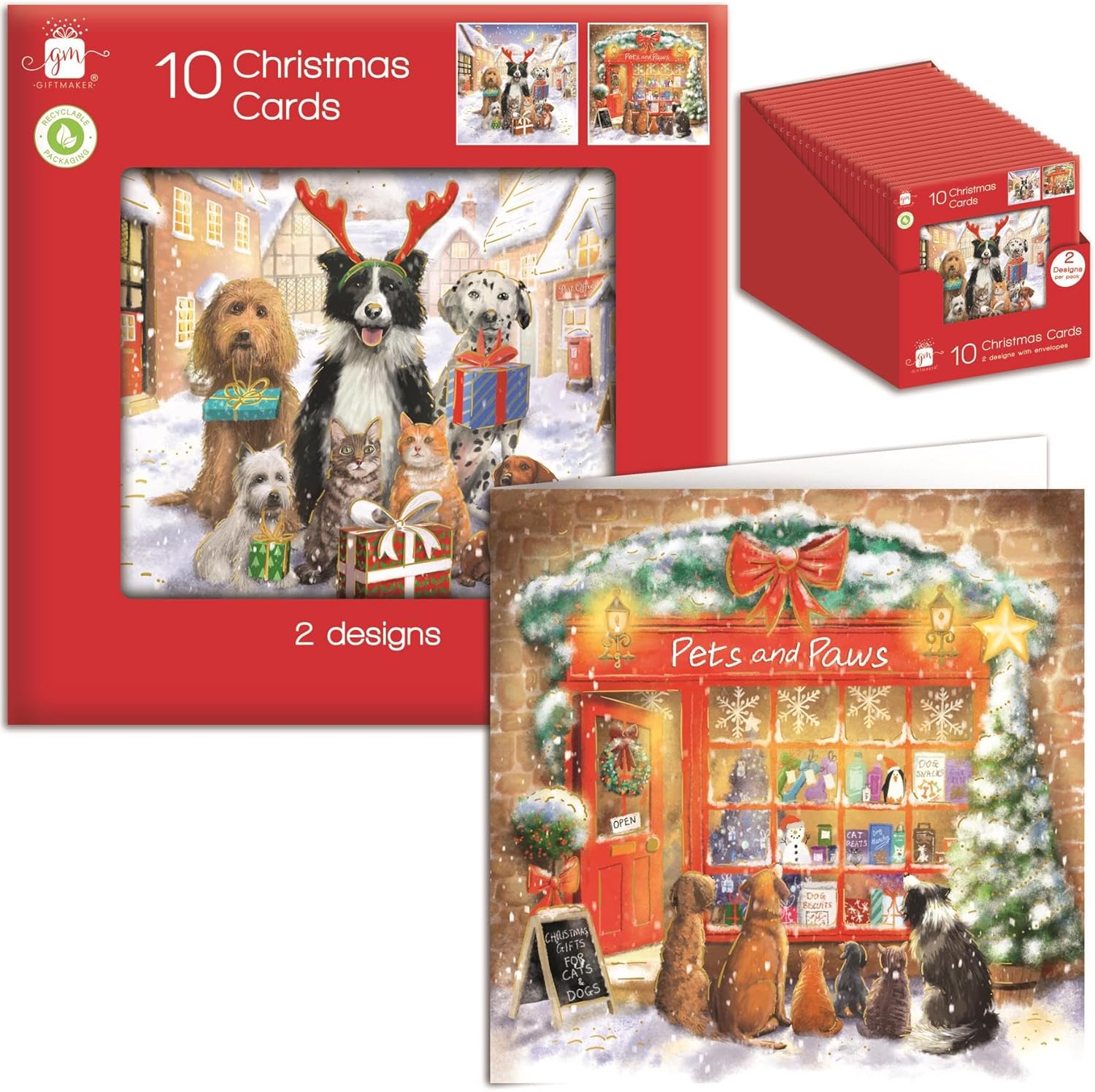 GIFTMAKER CHRISTMAS TRADITIONAL PETS GREETINGS CARDS 10/PK. GC809 \\\KD32617