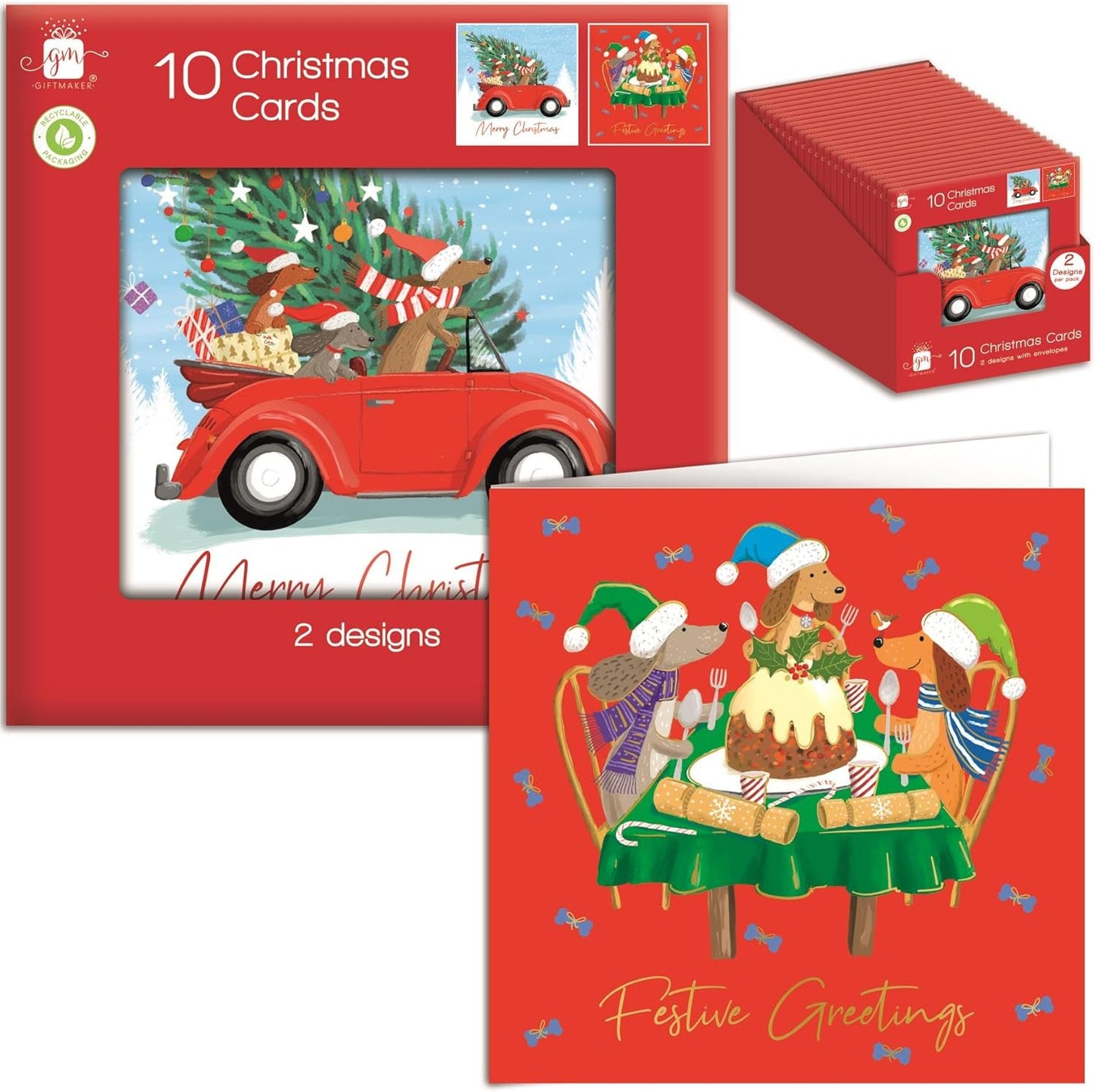 GIFTMAKER CHRISTMAS FESTIVE GREETINGS CARDS 10/PK. GC842 \\\KD32620