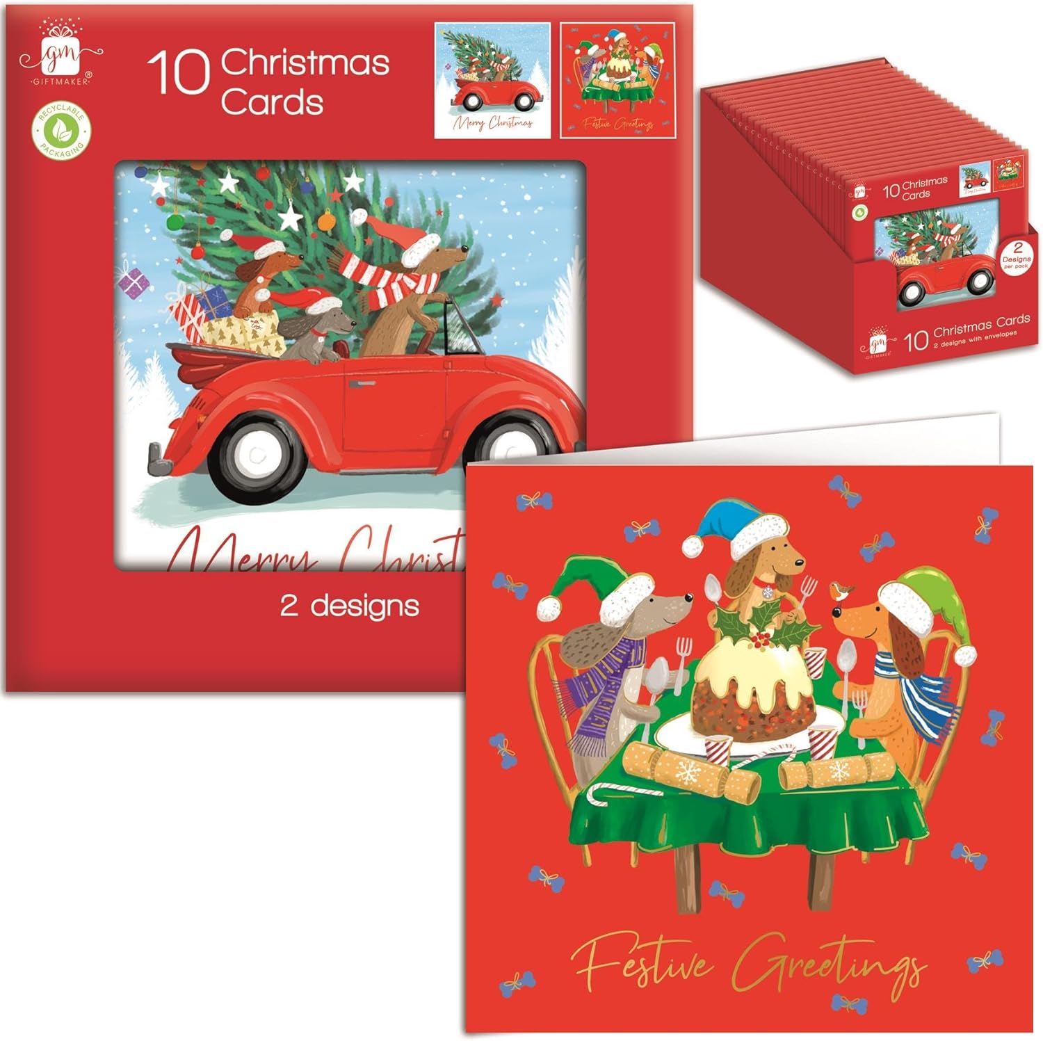GIFTMAKER CHRISTMAS FESTIVE GREETINGS CARDS 10/PK. GC842 \\\KD32620