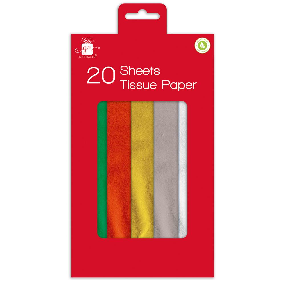 GIFTMAKER CHRISTMAS ASSORTED COLOURS TISSUE PAPER 20/PK. XANGA101 \\\KD32628