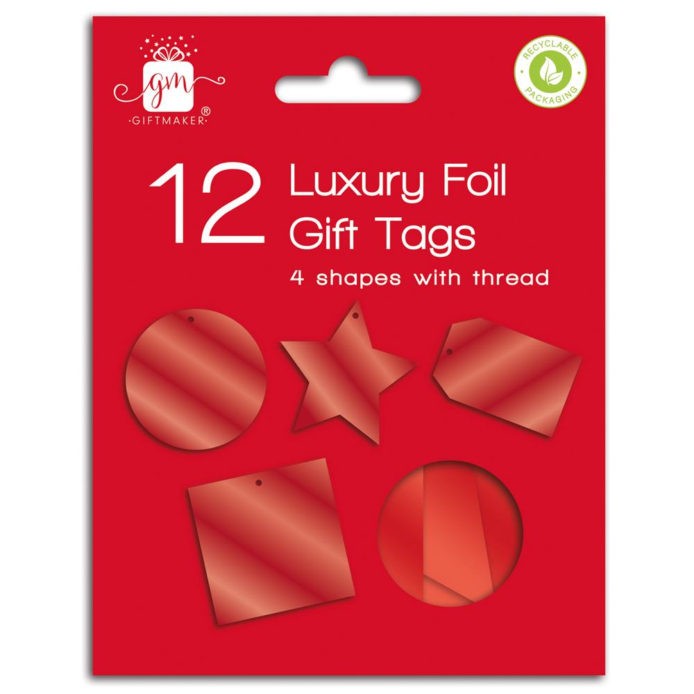 GIFTMAKER CHRISTMAS RED LUXURY FOIL GIFT TAGS 12/PK. XAHGT1047 \\\KD32631