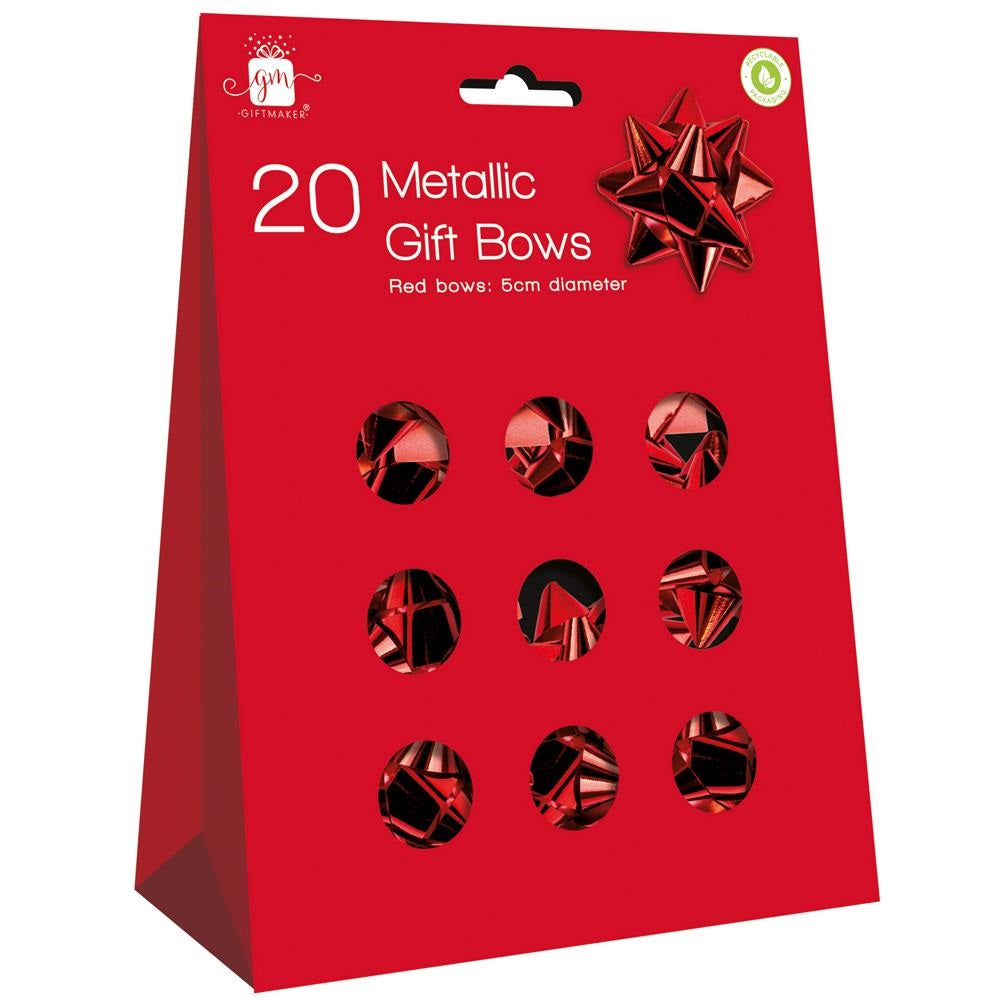 GIFTMAKER RED FOIL METALLIC GIFTS BOWS 20/PK. GA362 \\\KD32633
