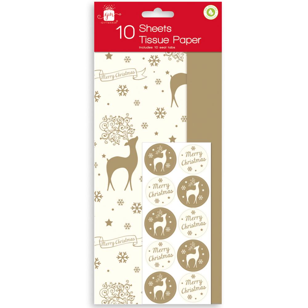 GIFTMAKER CHRISTMAS STAG TISSUE PAPER 10/PK. XALGA104 \\\KD32639