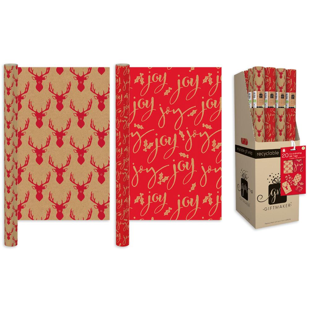 GIFTMAKER CHRISTAMS KRAFT STAGS GIFT WRAP 69CM X 2M. GW152 \\\KD32643