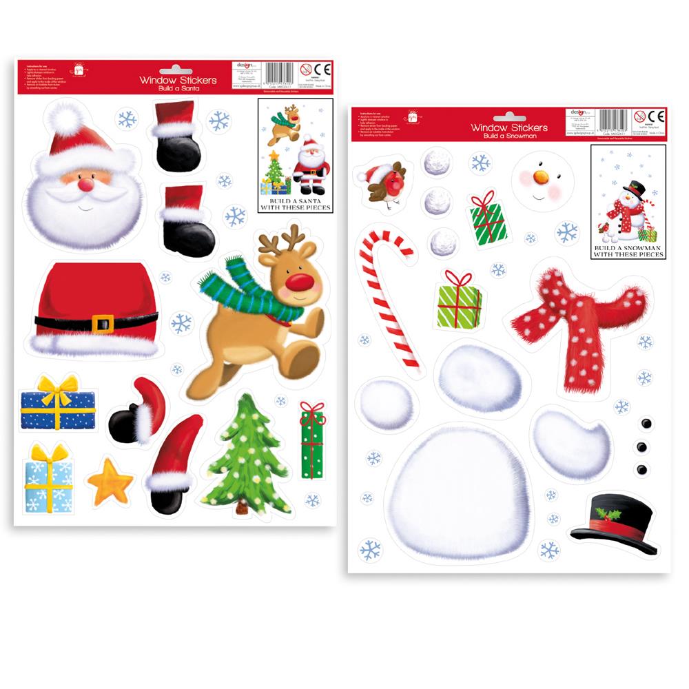 GIFTMAKER BUILD SANTA & SNOWMAN WINDOW STICKERS. GZ611 \\\KD32645