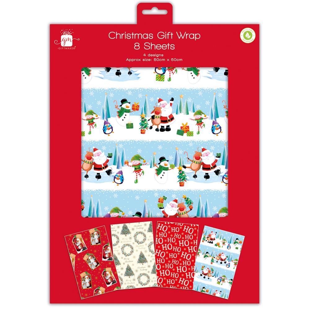 GIFTMAKER ASSORTED CHRISTMAS GIFT WRAP 8 SHEETS 50 X 50CM. XANGW200 \\\KD32646