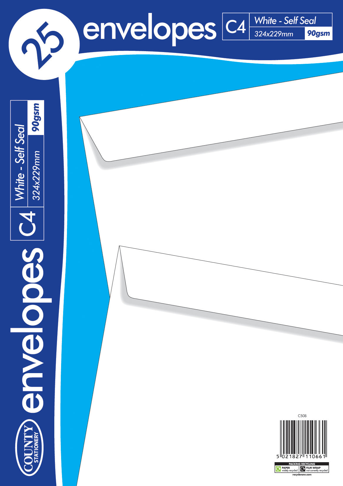 COUNTY C4 WHITE SELF SEAL ENVELOPES 90GSM 25/PK. C508 \\\KD32661