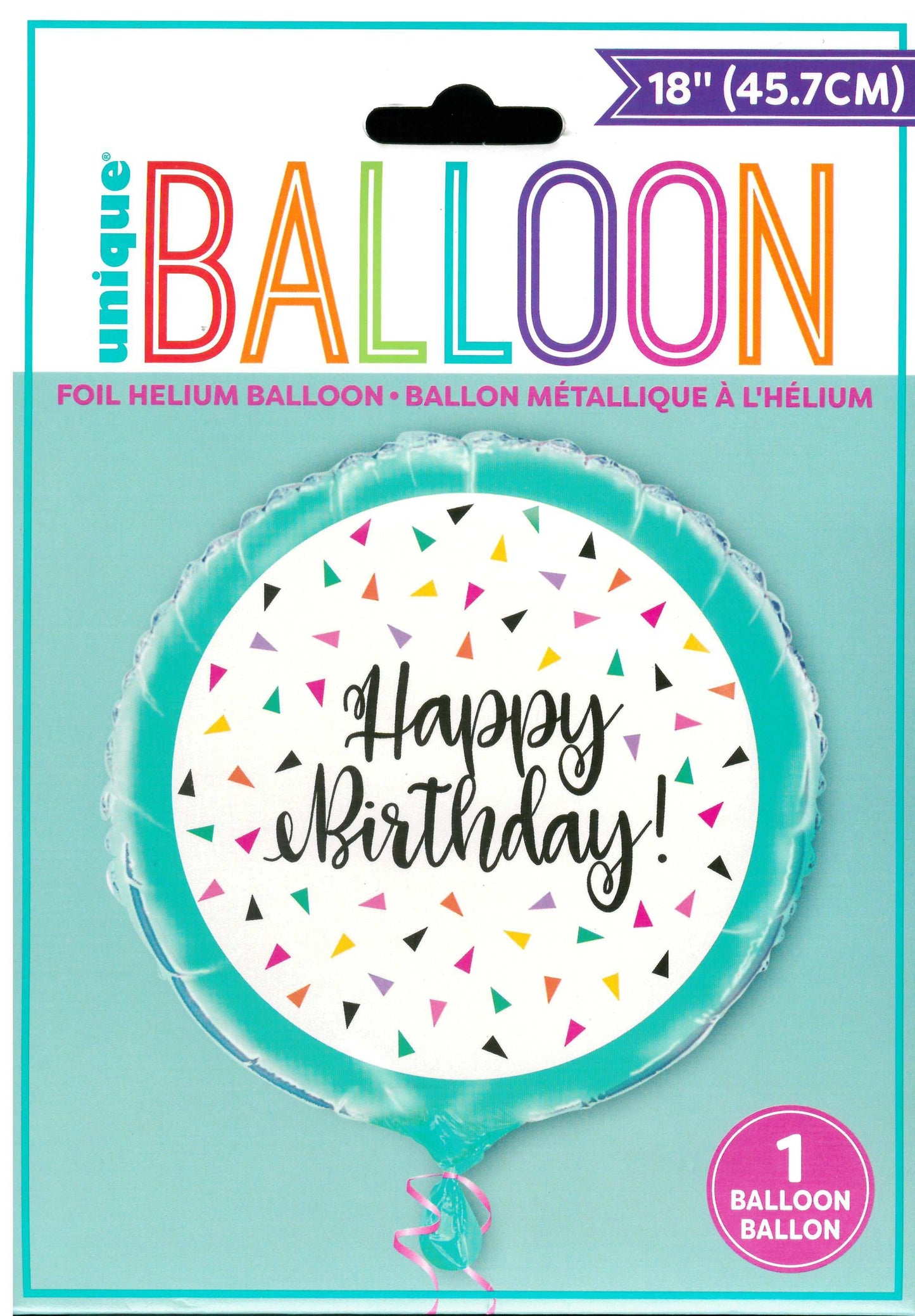 UNIQUE TRIANGLE CONFETTI BIRTHDAY ROUND FOIL BALLOON 18". UNI73157 \\\KD32677