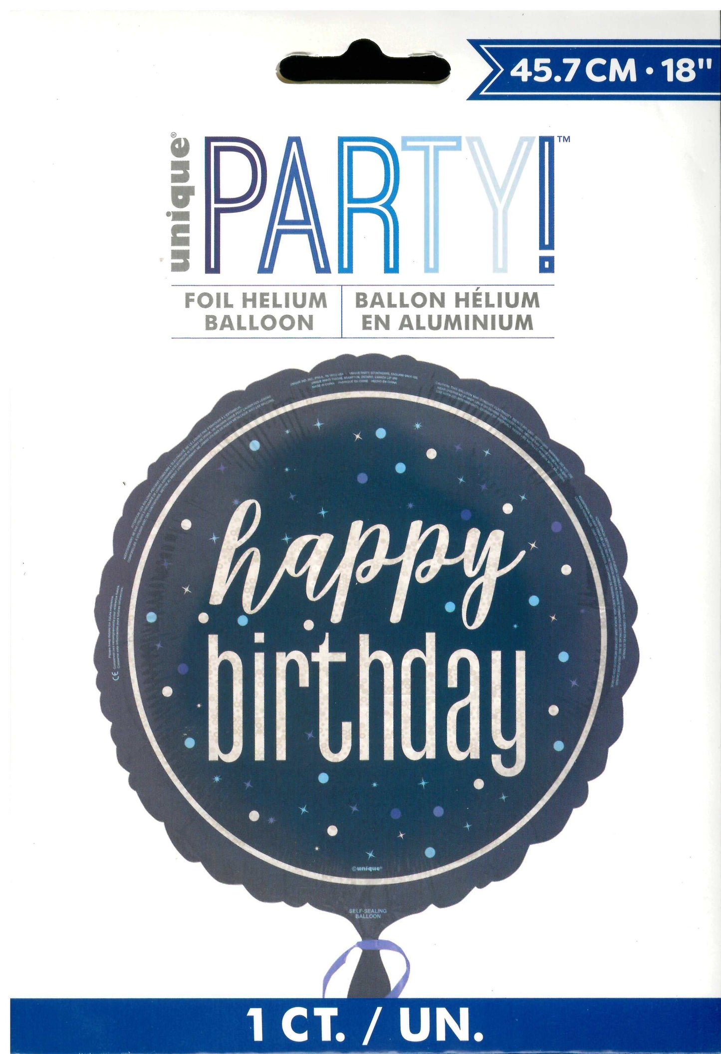 UNIQUE BLUE HAPPY BIRTHDAY ROUND FOIL BALLOON 18". UNI88083 \\\KD32678