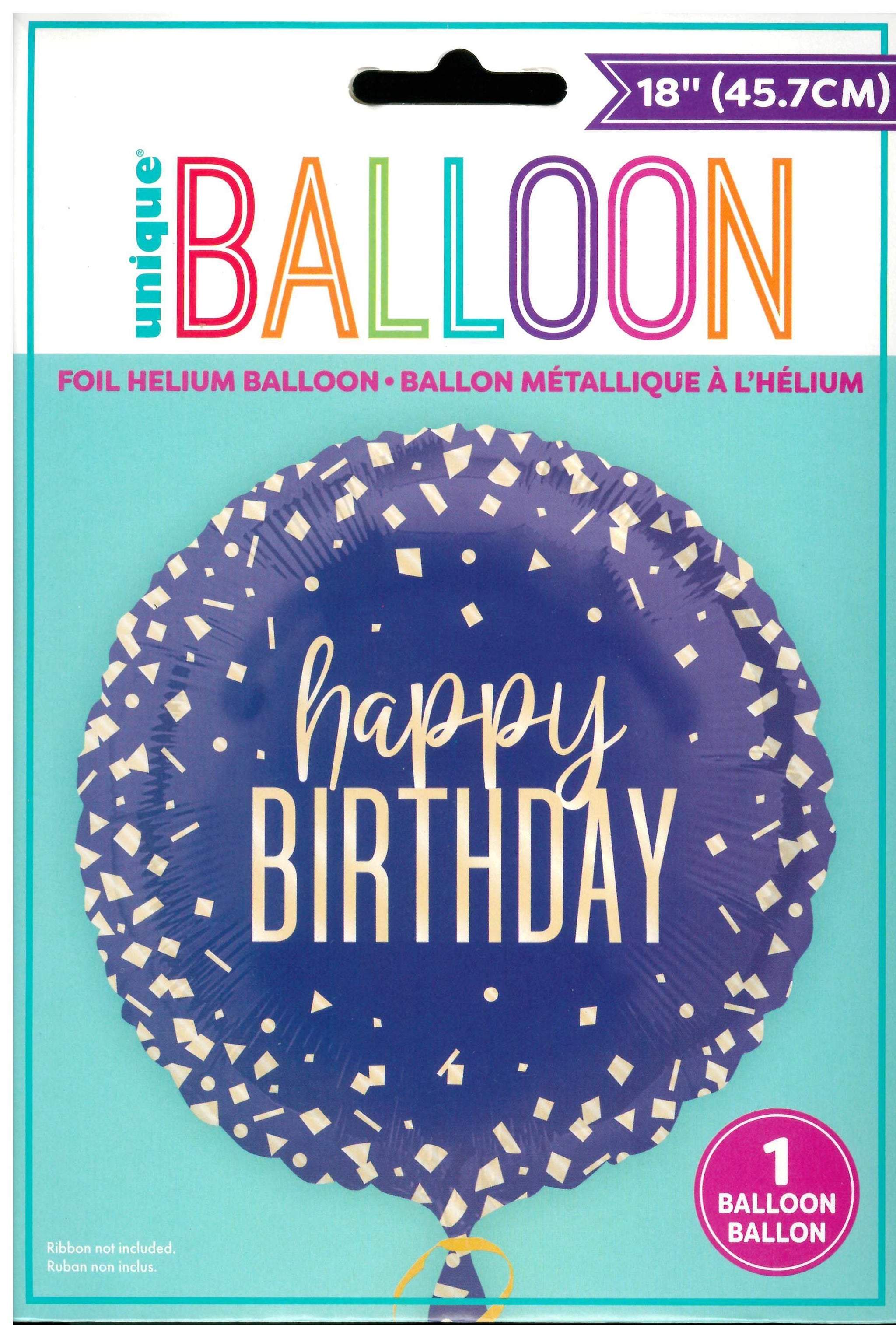 UNIQUE BLUE CONFETTI HAPPY BIRTHDAY ROUND FOIL BALLOON 18". UNI85912 \\\KD32680