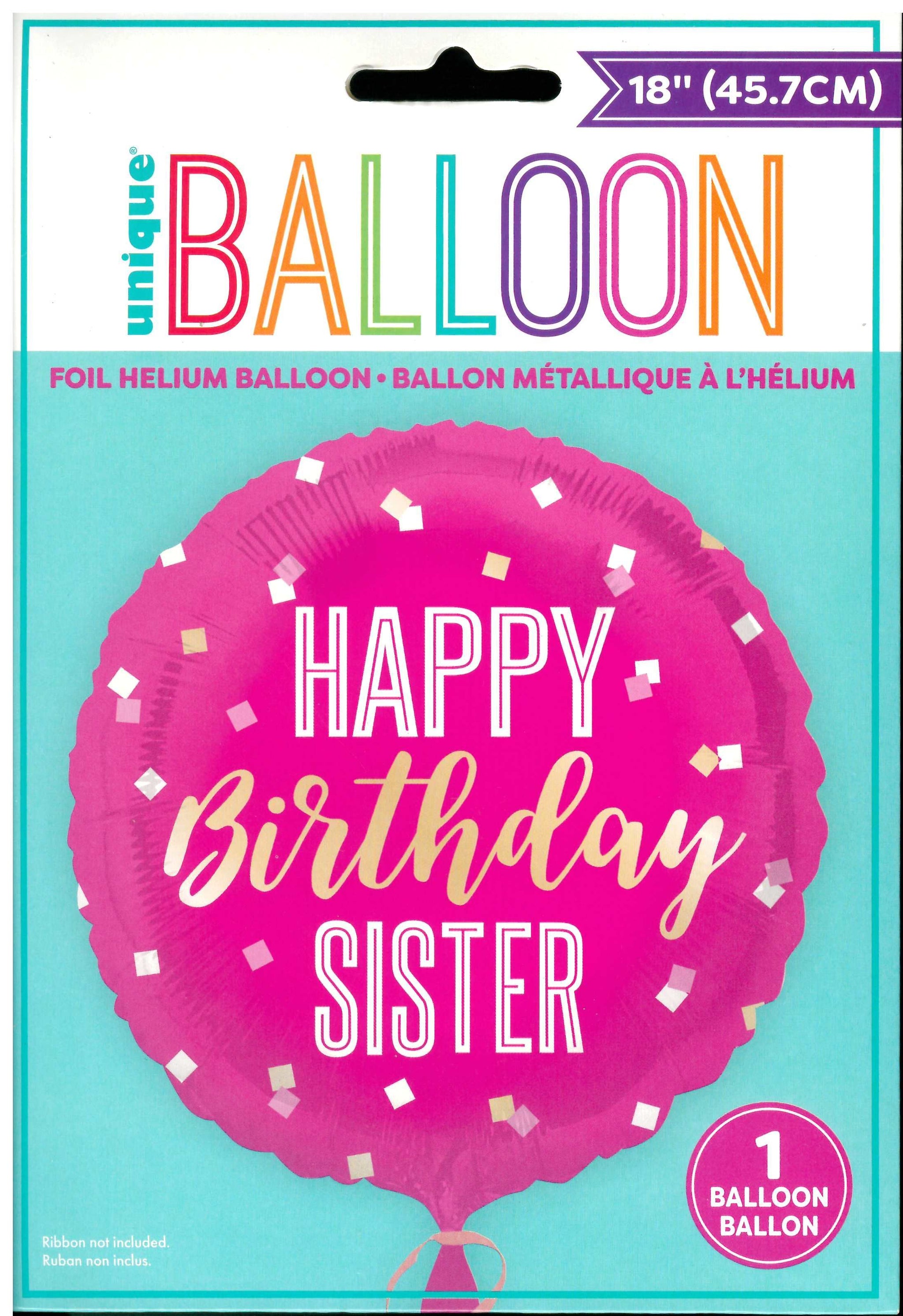 UNIQUE PINK HAPPY BIRTHDAY SISTER ROUND FOIL BALLOON 18". UNI85910 \\\KD32686