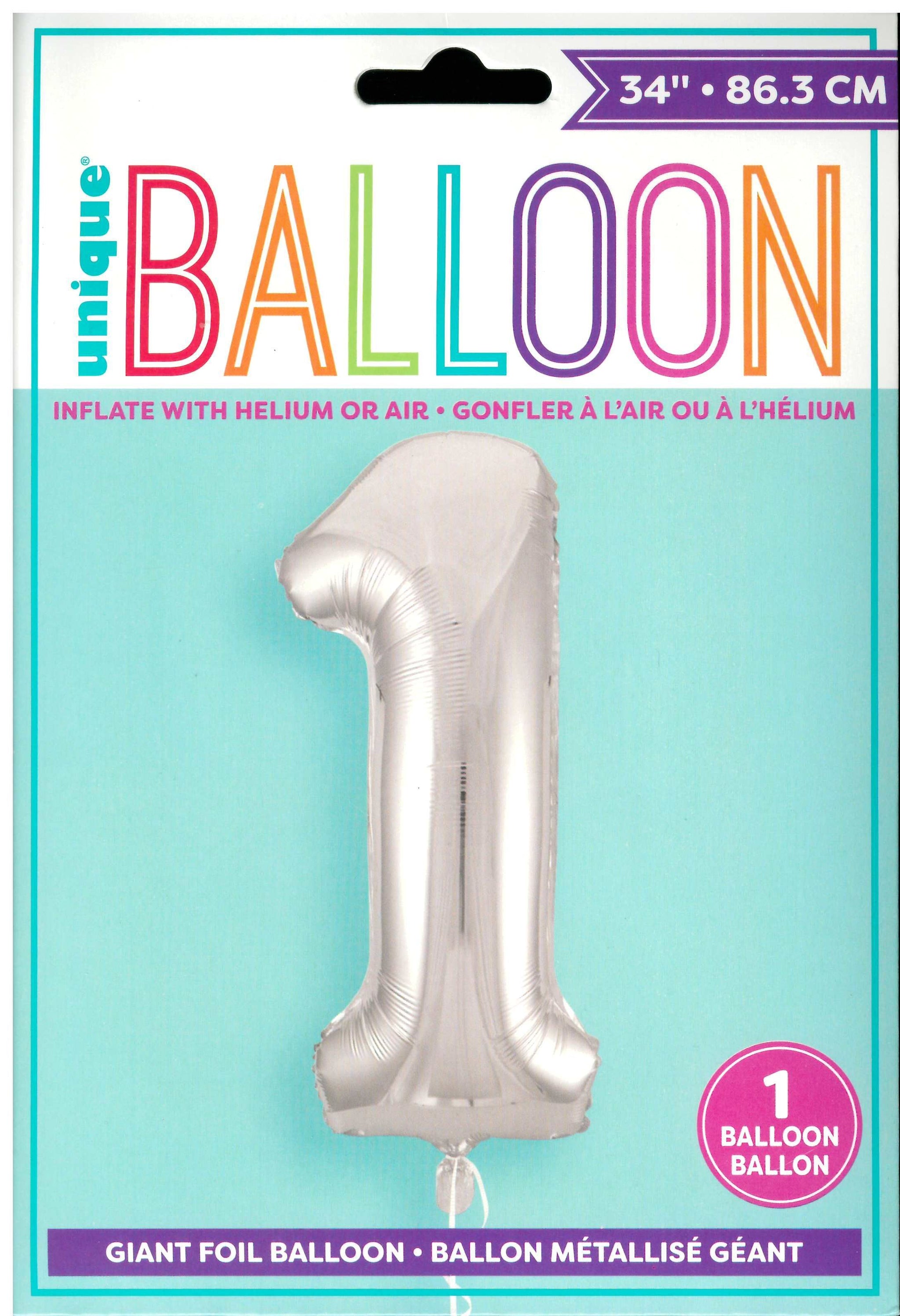 UNIQUE BIRTHDAY SILVER GLITZ NUMBER 1 ROUND FOIL BALLOON 34". UNI53821 \\\KD32687