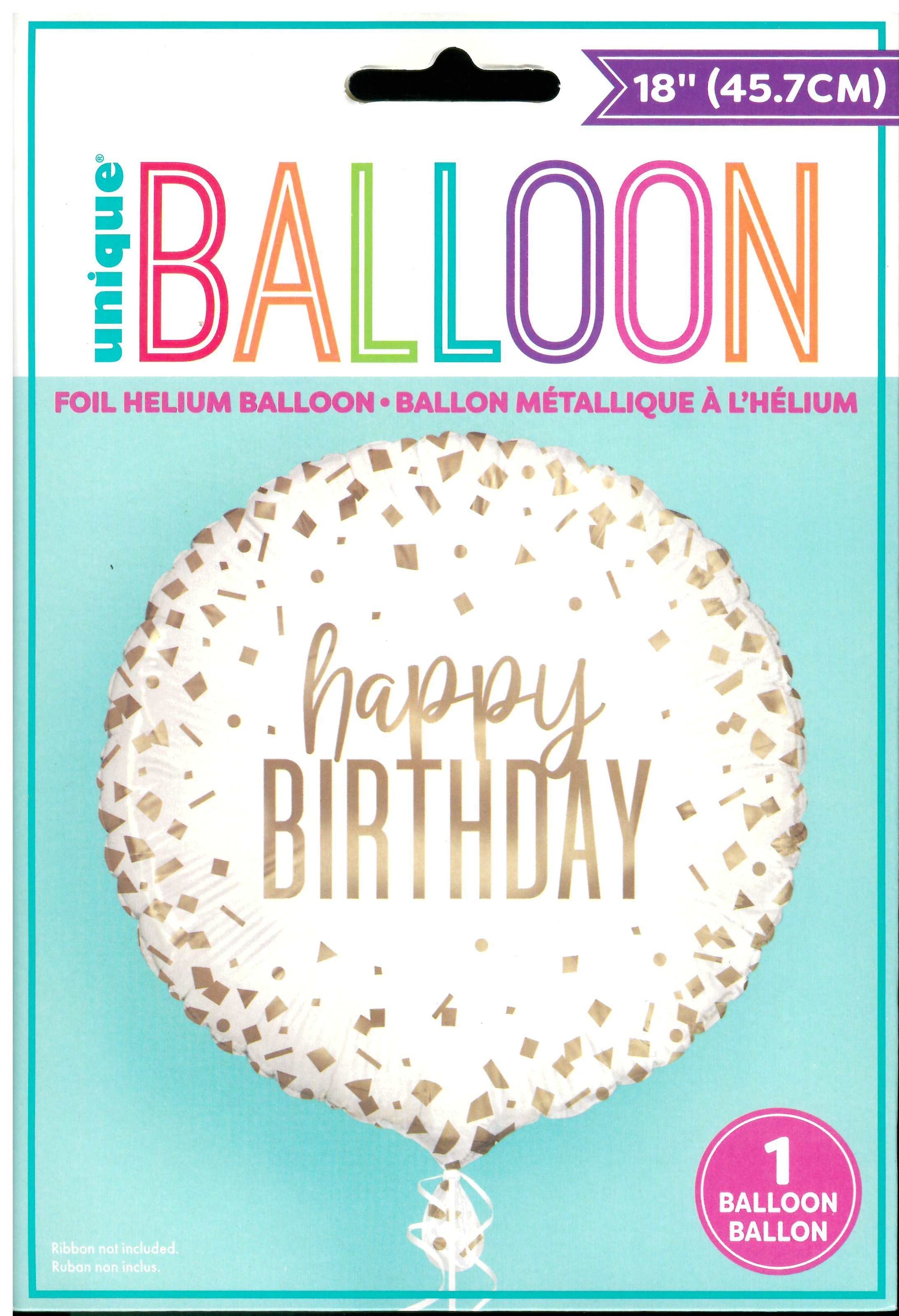 UNIQUE GOLD CONFETTI HAPPY BIRTHDAY ROUND FOIL BALLOON 18". UNI78447 \\\KD32688