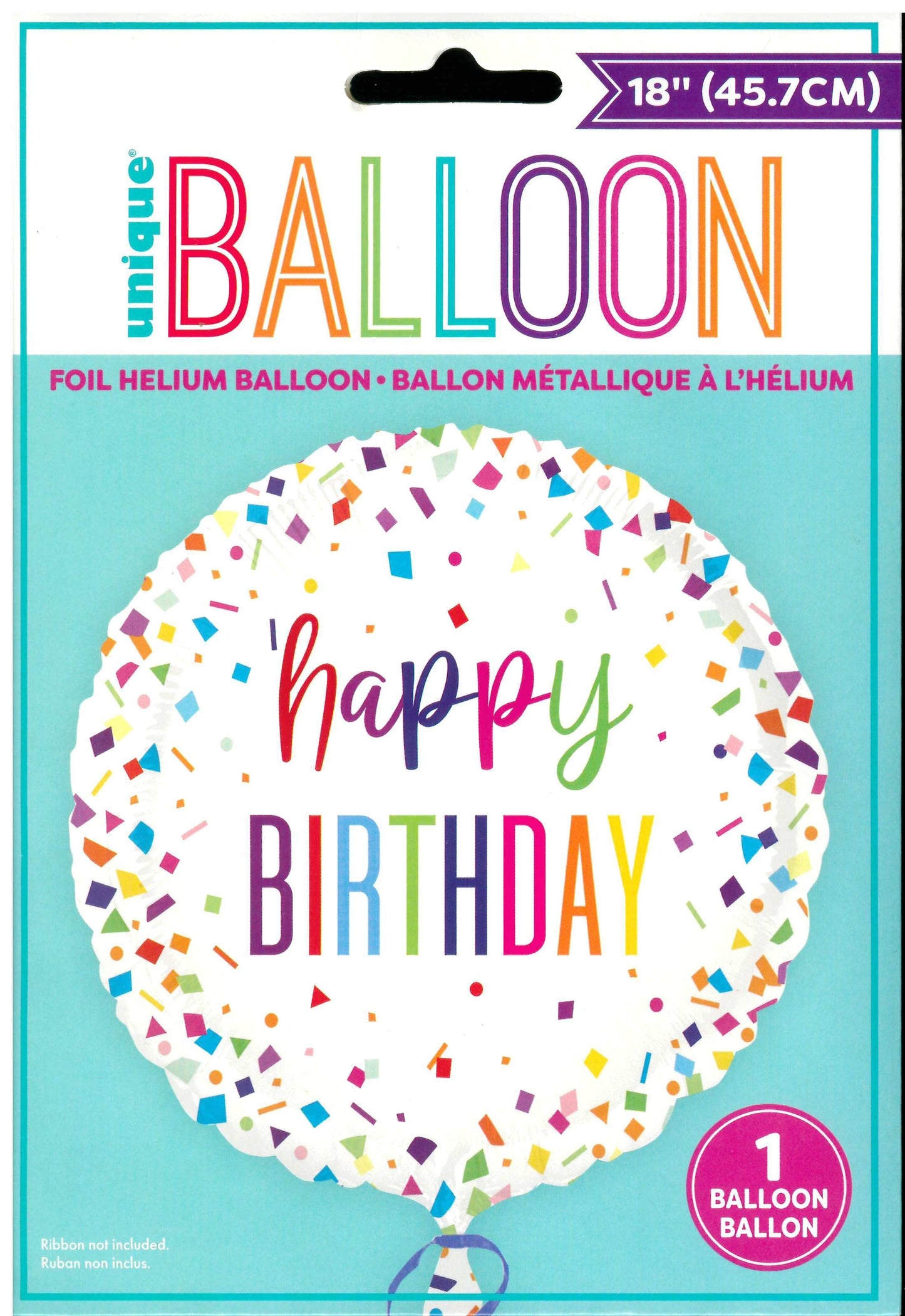 UNIQUE BRIGHT CONFETTI HAPPY BIRTHDAY ROUND FOIL BALLOON 18". UNI81980 \\\KD32689