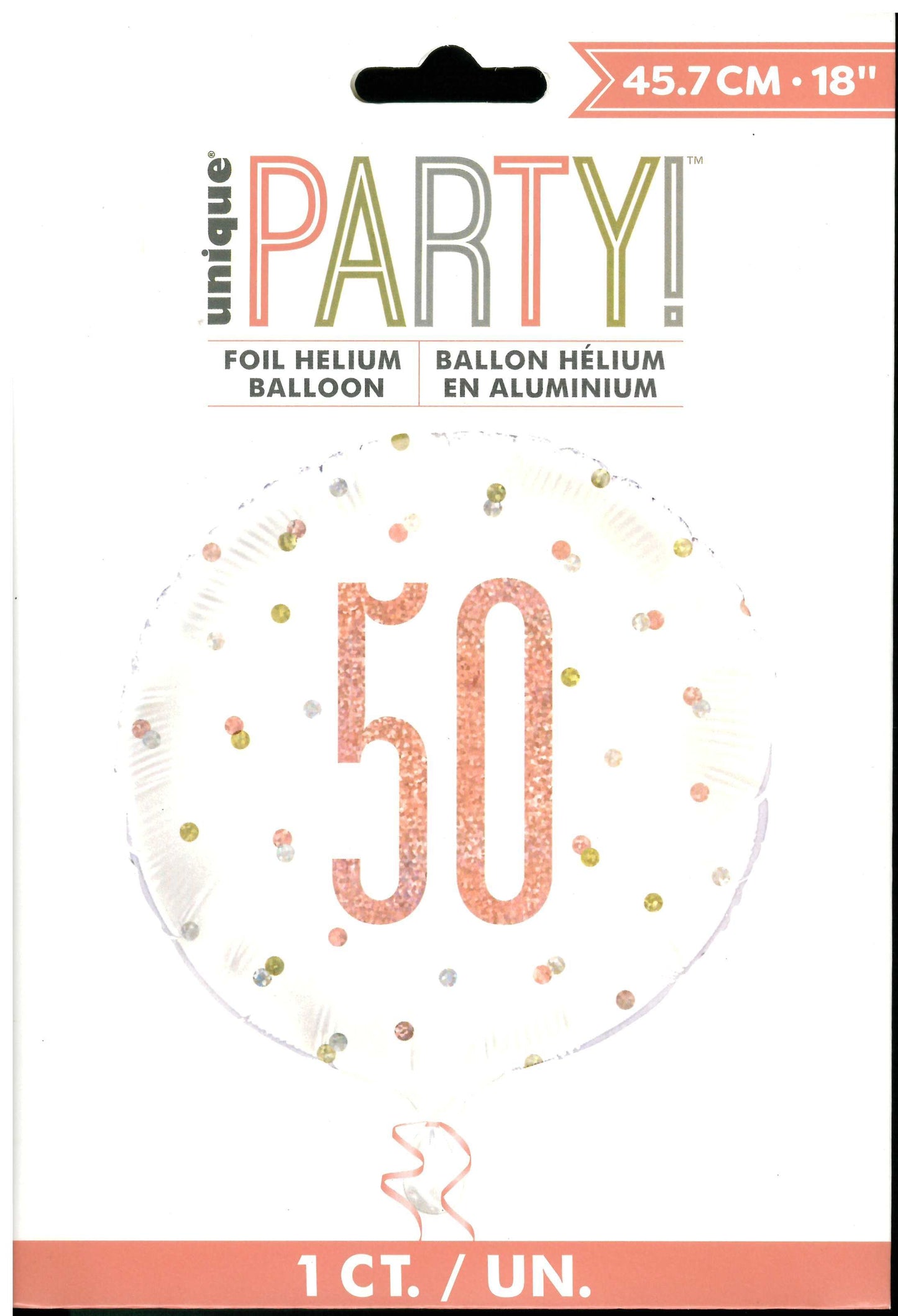 UNIQUE BIRTHDAY ROSE GOLD GLITZ NUMBER 50 ROUND FOIL BALLOON 18". UNI84904 \\\KD32704
