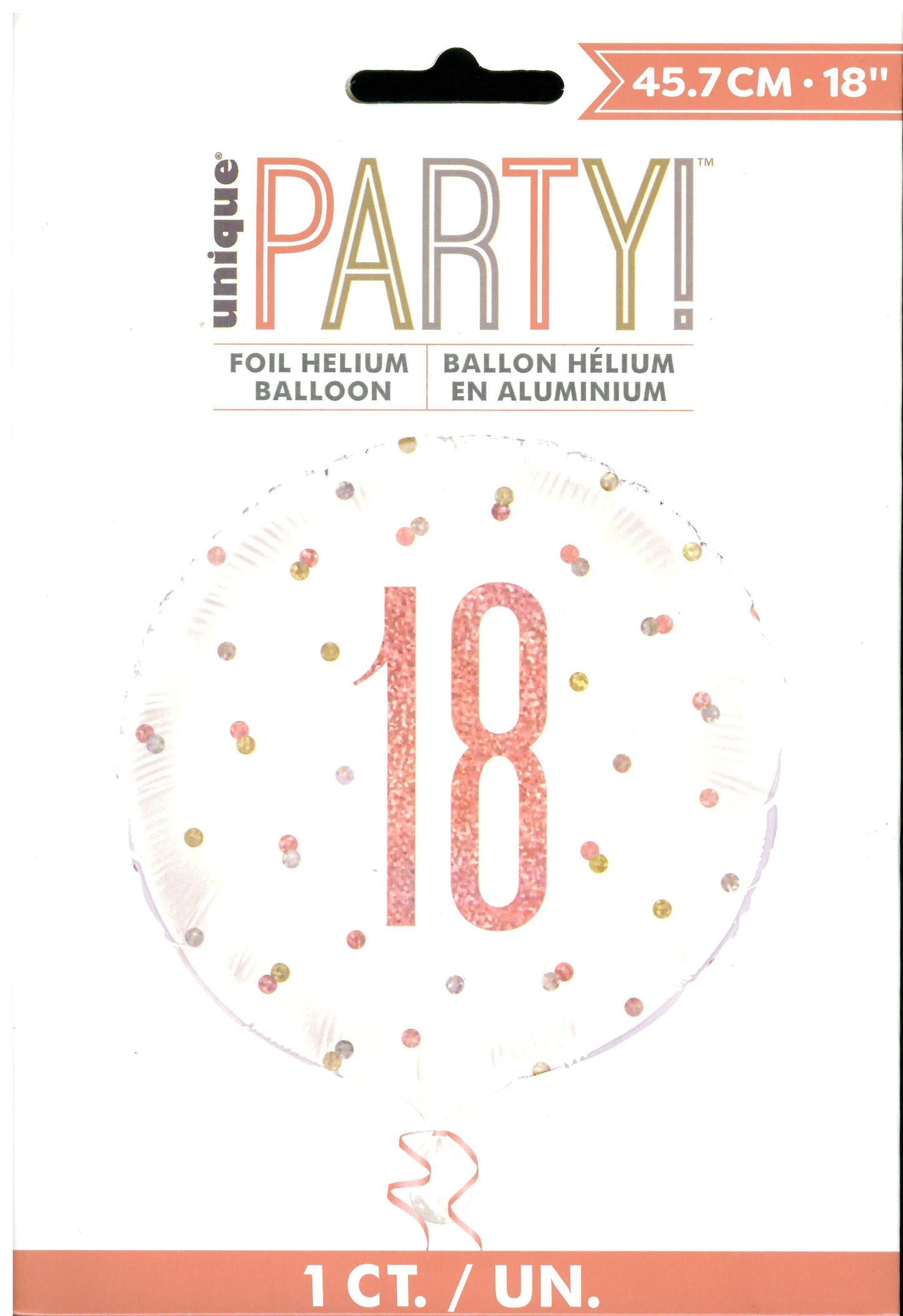 UNIQUE BIRTHDAY ROSE GOLD GLITZ NUMBER 18 ROUND FOIL BALLOON 18". UNI84900 \\\KD32705