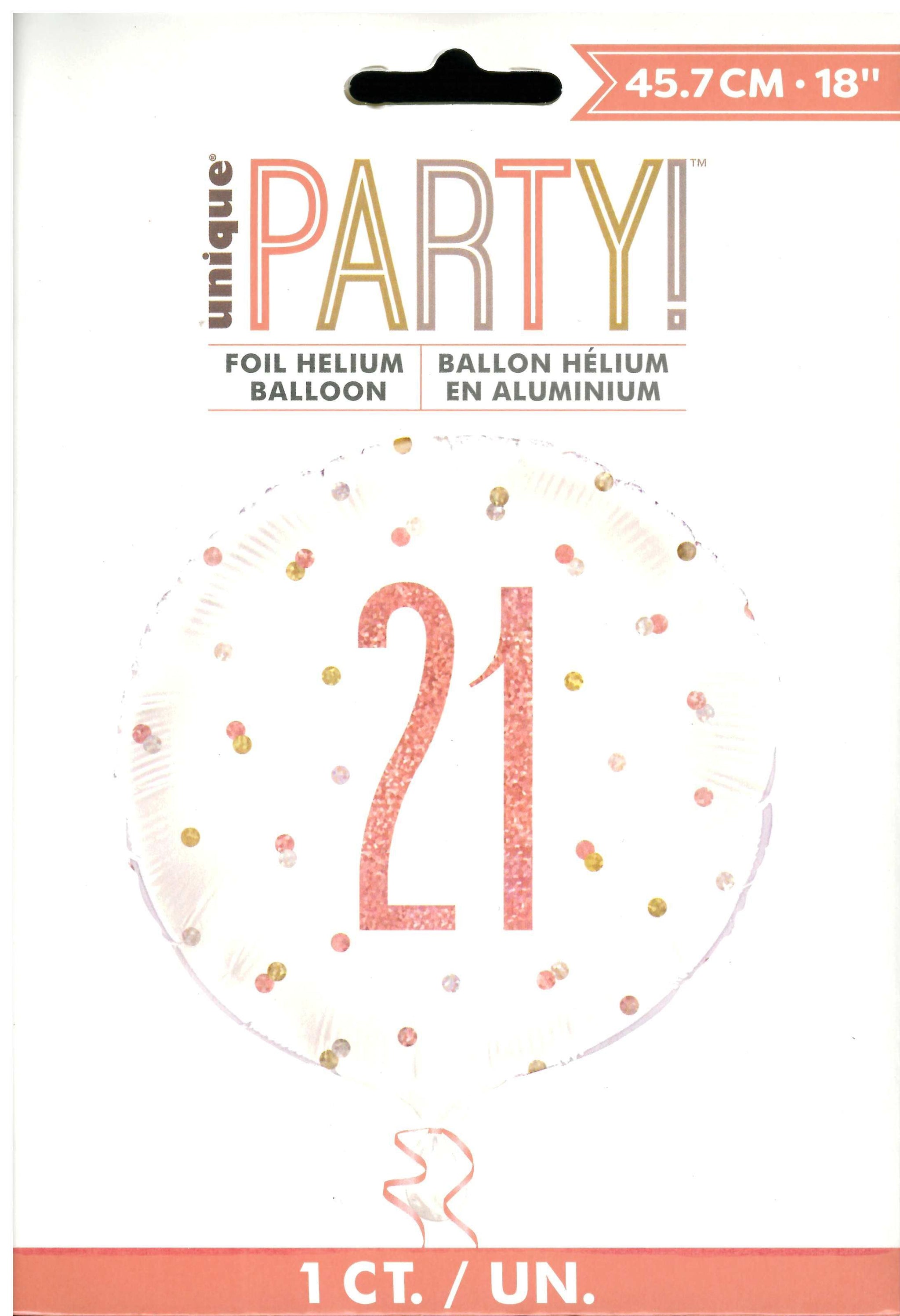UNIQUE BIRTHDAY ROSE GOLD GLITZ NUMBER 21 ROUND FOIL BALLOON 18". UNI84901 \\\KD32706