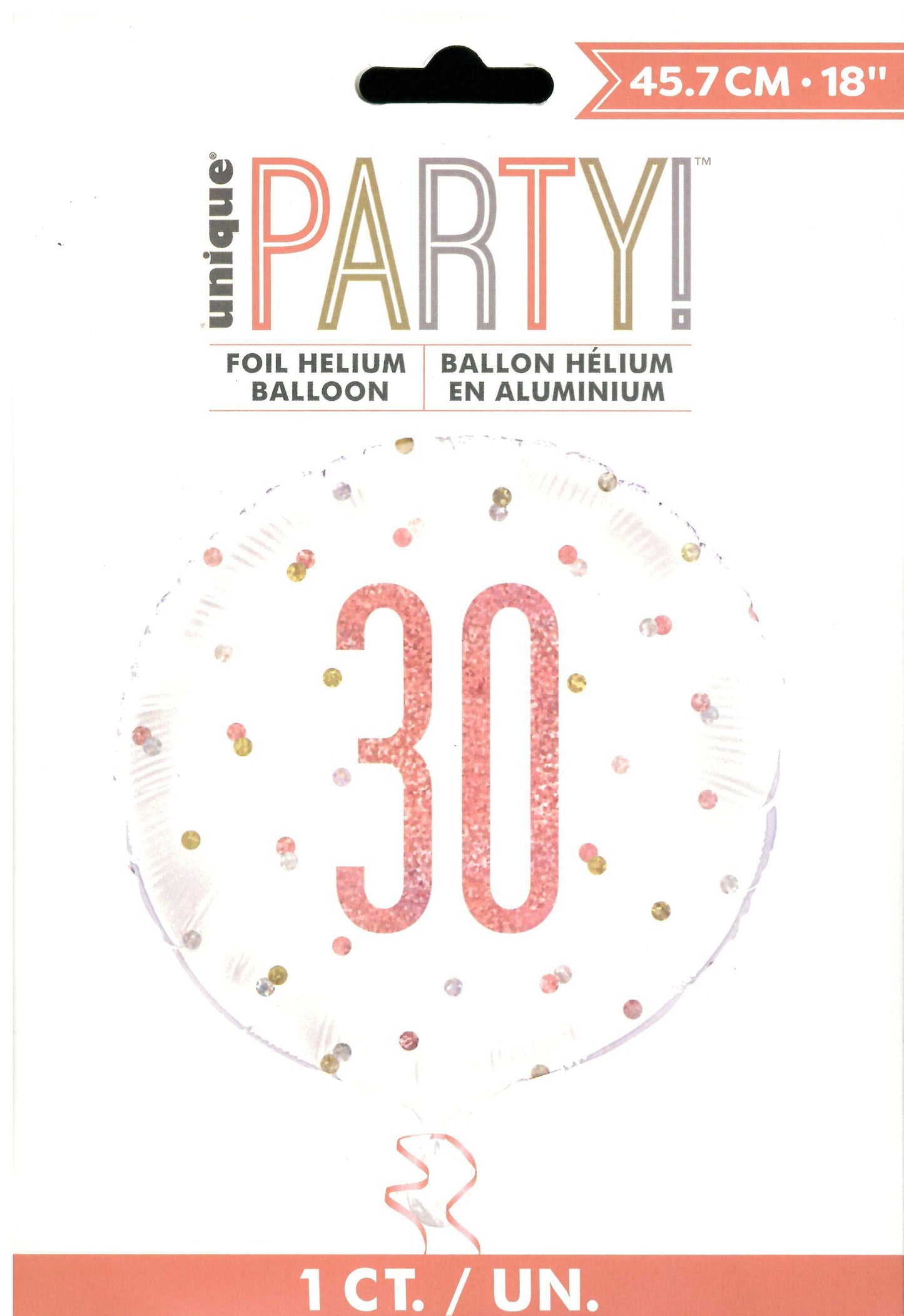 UNIQUE BIRTHDAY ROSE GOLD GLITZ NUMBER 30 ROUND FOIL BALLOON 18". UNI84902 \\\KD32707
