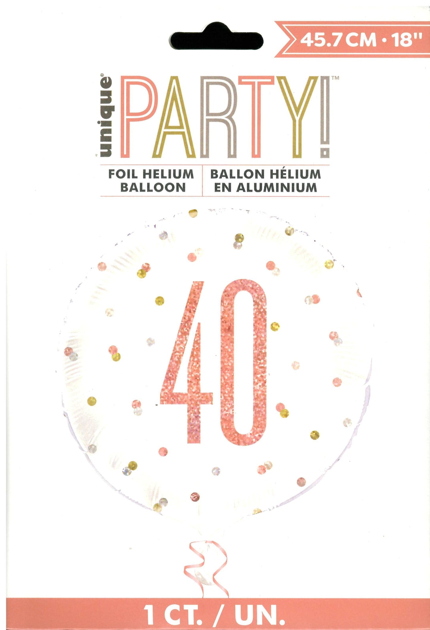 UNIQUE BIRTHDAY ROSE GOLD GLITZ NUMBER 40 ROUND FOIL BALLOON 18". UNI84903 \\\KD32709