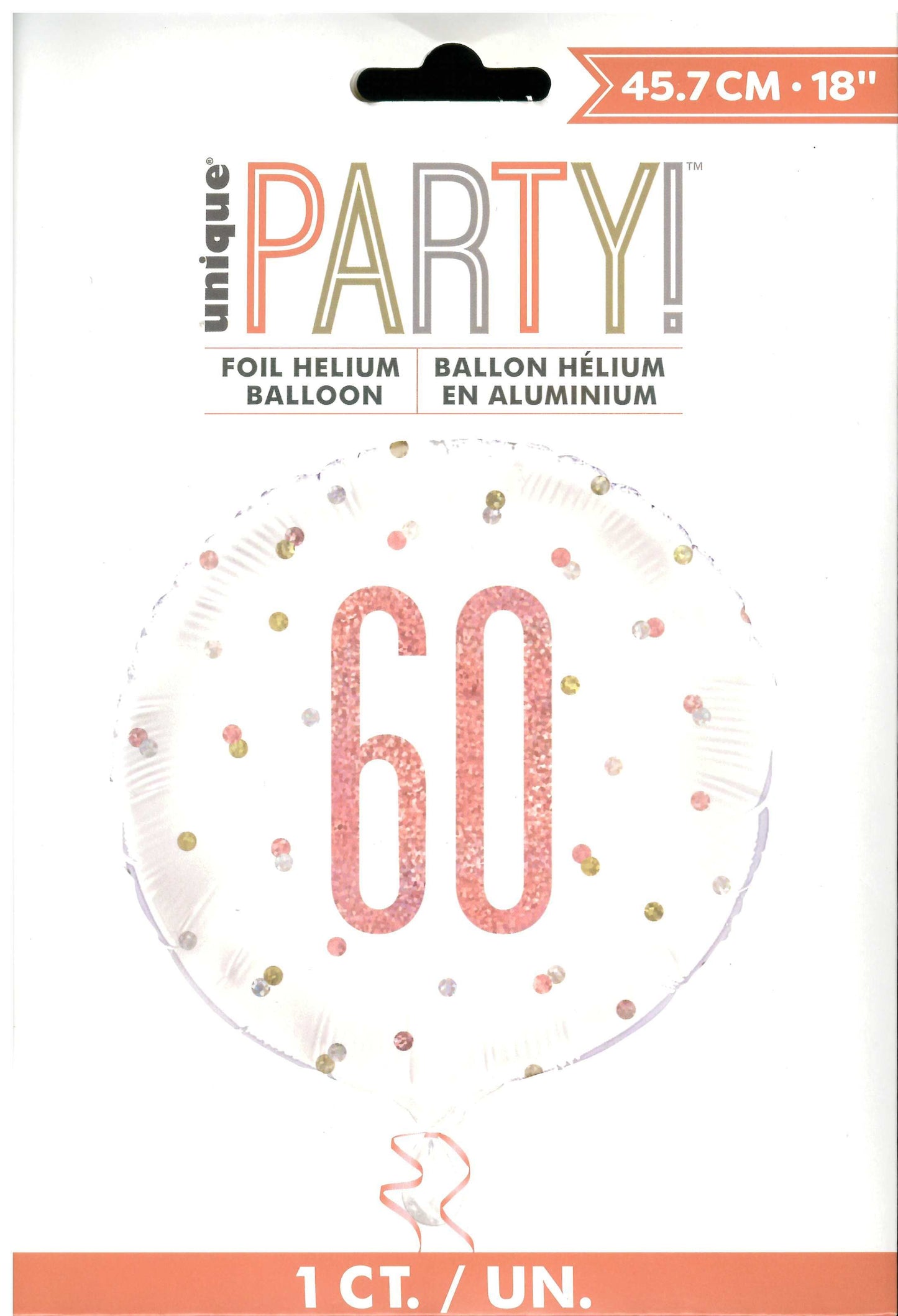 UNIQUE BIRTHDAY ROSE GOLD GLITZ NUMBER 60 ROUND FOIL BALLOON 18". UNI84905 \\\KD32710