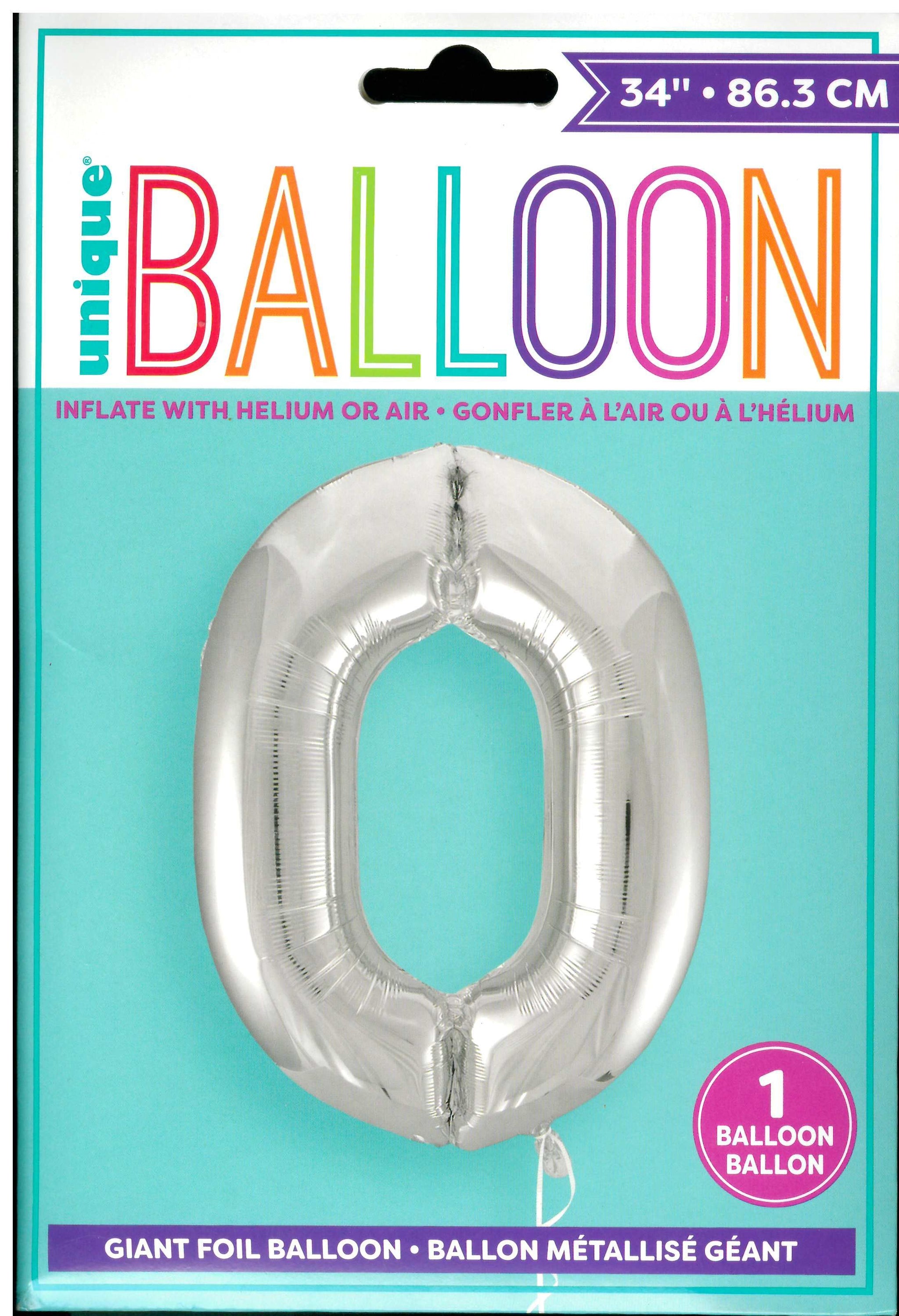 UNIQUE BIRTHDAY SILVER GLITZ NUMBER 0 ROUND FOIL BALLOON 34". UNI53820 \\\KD32711